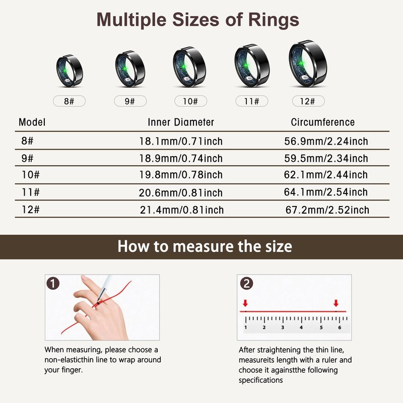 RIFESI Smart Ring for Women Men, Fashion Minimalist Fitness Ring & Sleep Tracker Ring with Heart Rate, SPO₂,Blood Pressure,5ATM Waterproof Health Ring, No Subscription,Gift(Size 8,Black)