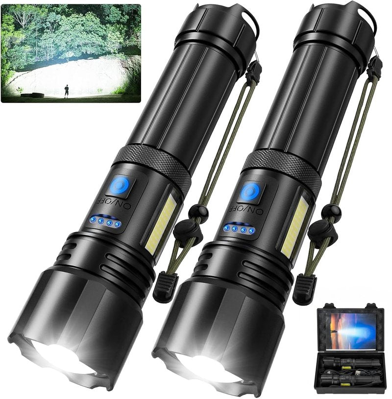 Flashlight Rechargeable Flashlights High Lumens, 99,000 LM Bright LED Flashlight Powered Flash Light, USB Rechargeable Flashlights & Waterproof Handheld Flash lights for Home Camping Hiking(2 Pack)