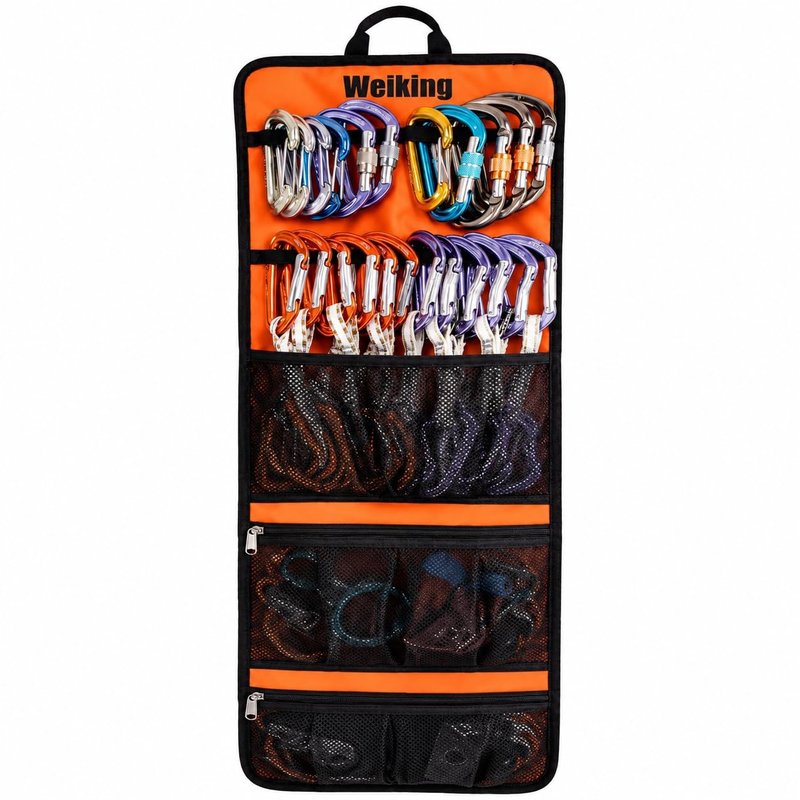 Climbing Quickdraw Hanging Storage Bag, Carabiner Hook Gear Equipment Parts Collections, Durable Foldable Bundled Roll Anti-scratch Bag, Small Tools Organizer Pouch, suit for Rock Climbing Ice Climb