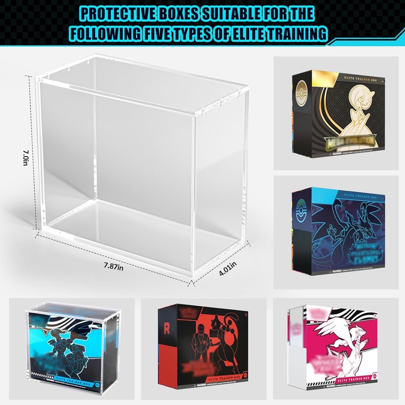Acrylic Display Case for Trading Cards - 2-Pack Stackable Protector with Ultra-Thick Walls & Strong Magnets | Fits Elite Trainer Boxes