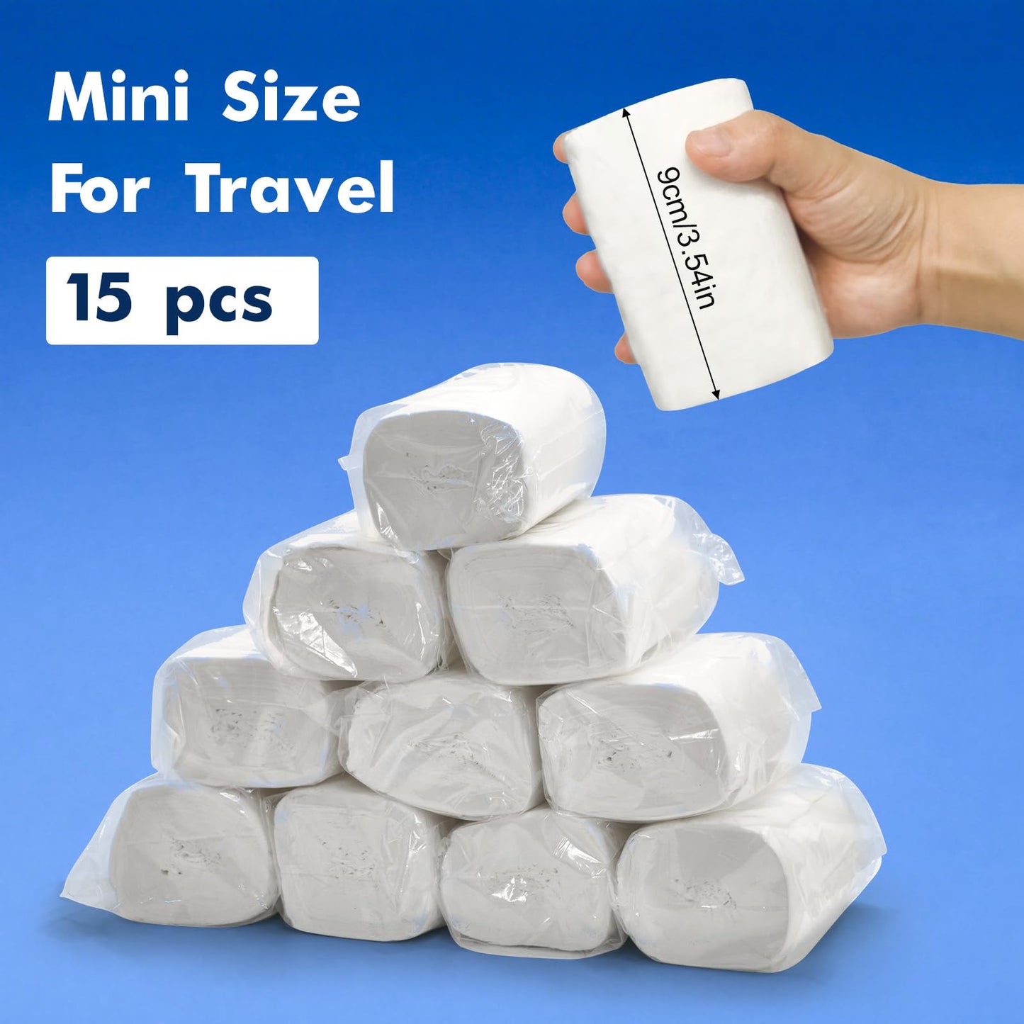 15 PCS Travel Size Toilet Paper Mini Toilet Paper Rolls Soft Compact Pack Portable Individual Tissue for Camping Hiking Outdoors (15)