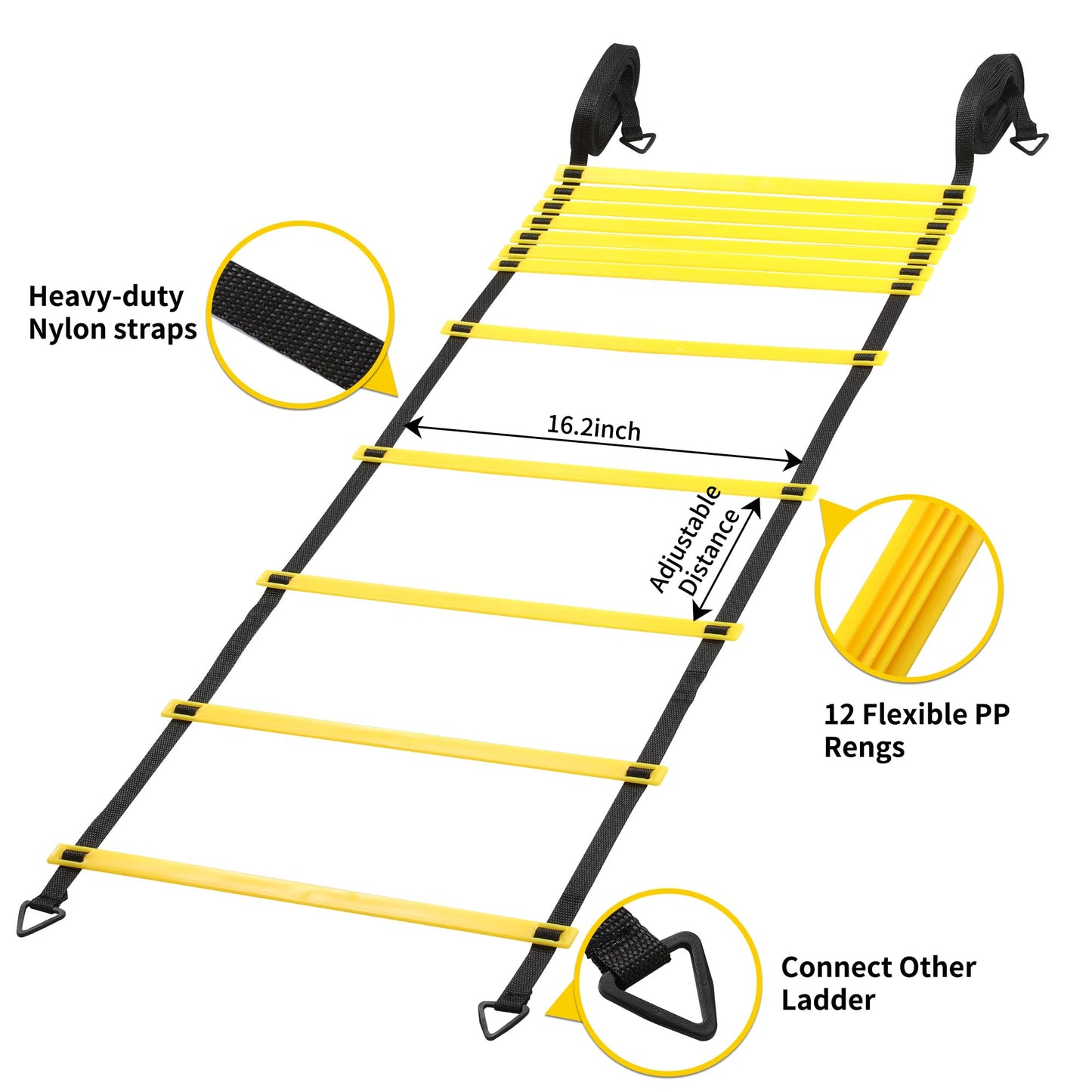 yoopin Agility Ladder Speed Training Equipment Set, 12 Rung 20ft Agility Ladder with Accessories, Football Training Equipment, Ground Footwork Training Equipment, for Soccer Player Training.