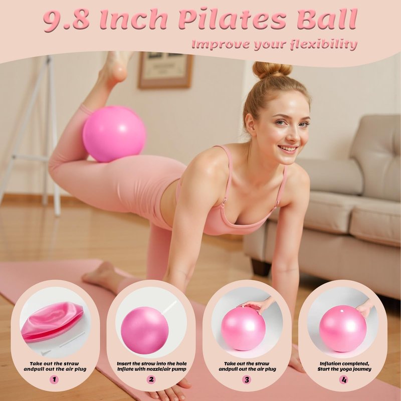 yeklike Pilates Equipment Kit for Women - Home Workout Pilates Set,9.8" Yoga Ball, 5 Resistance Bands, Magic Circle, for Legs, Arms, Thighs, Yoga Set for Beginners-13 Piece Purple