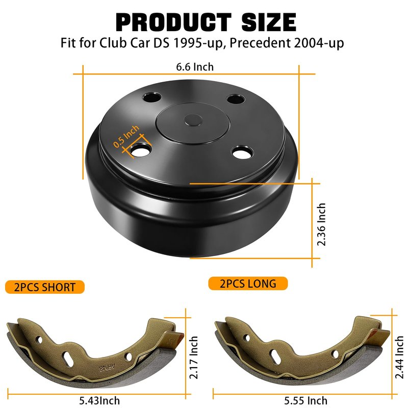Club Car Golf Cart Brake Drums/Hub and Brake Shoes Spring Kit Fit for Club Car DS 1995-Up&Precedent 2004-Up OEM #101791101 1018232-01 101816301