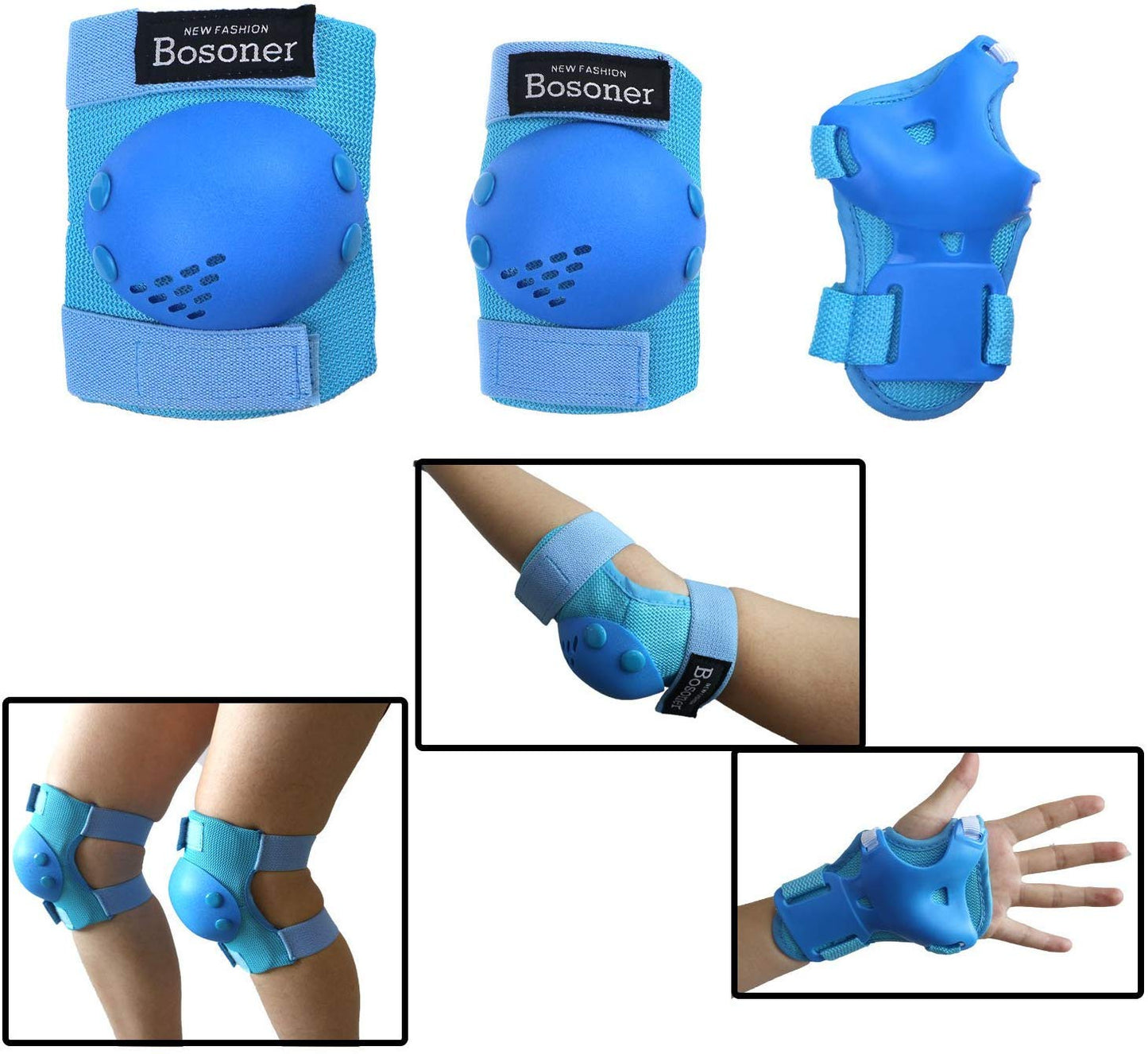 BOSONER Kids/Youth Knee Pads Elbow Pads Wrist Guards Set for 3-15 Years, Child Protective Gear Set for Multi-Sports Outdoor, Roller Skates, Cycling, BMX Bike, Skateboard, Inline Skating, Scooter