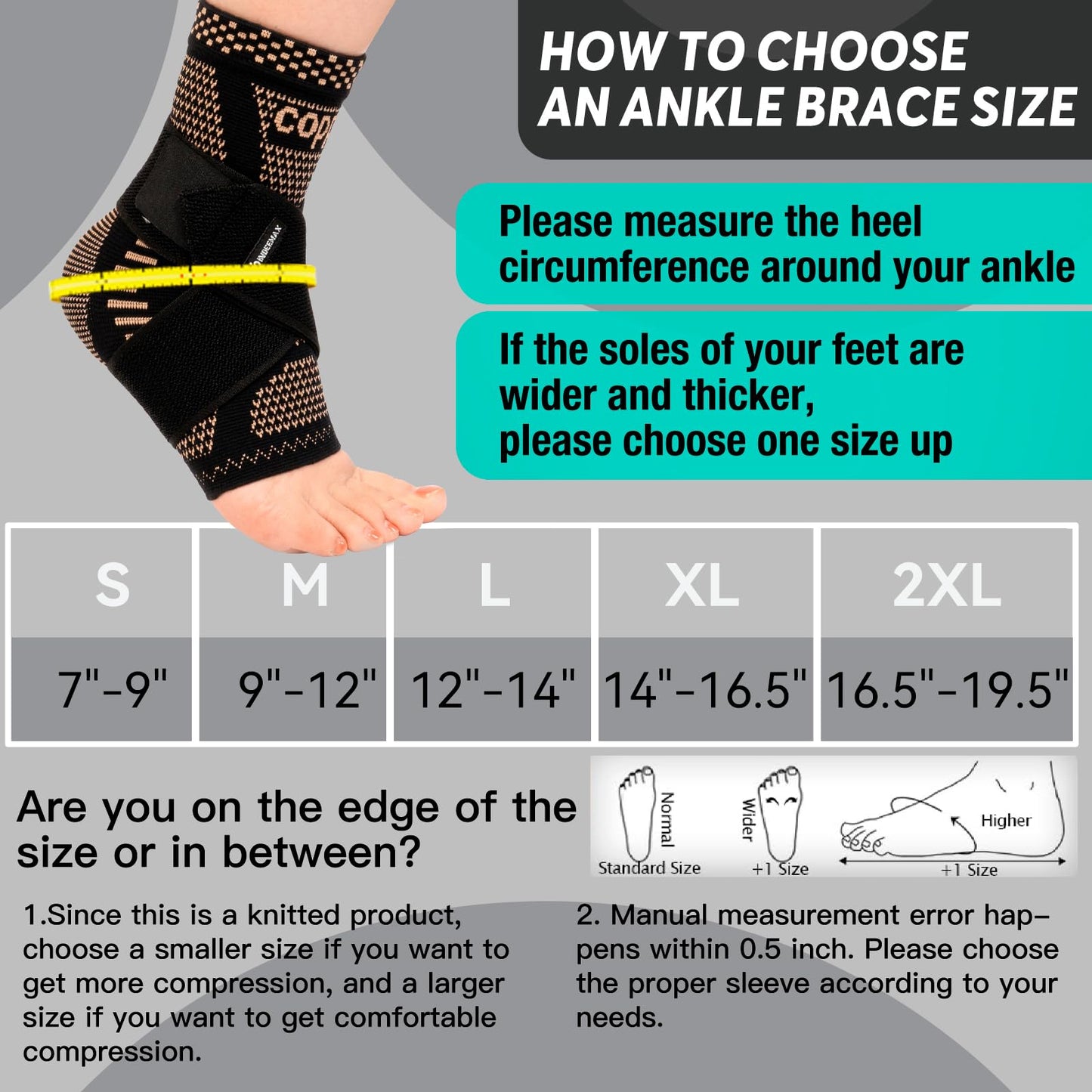 INDEEMAX Ankle Brace for Women & Men, Ankle Compression Sleeve Support Copper Infused Ankle Brace for Sprained Ankle, Plantar Fasciitis Sports, Achilles Tendonitis Pain Relief, Copper Black, S