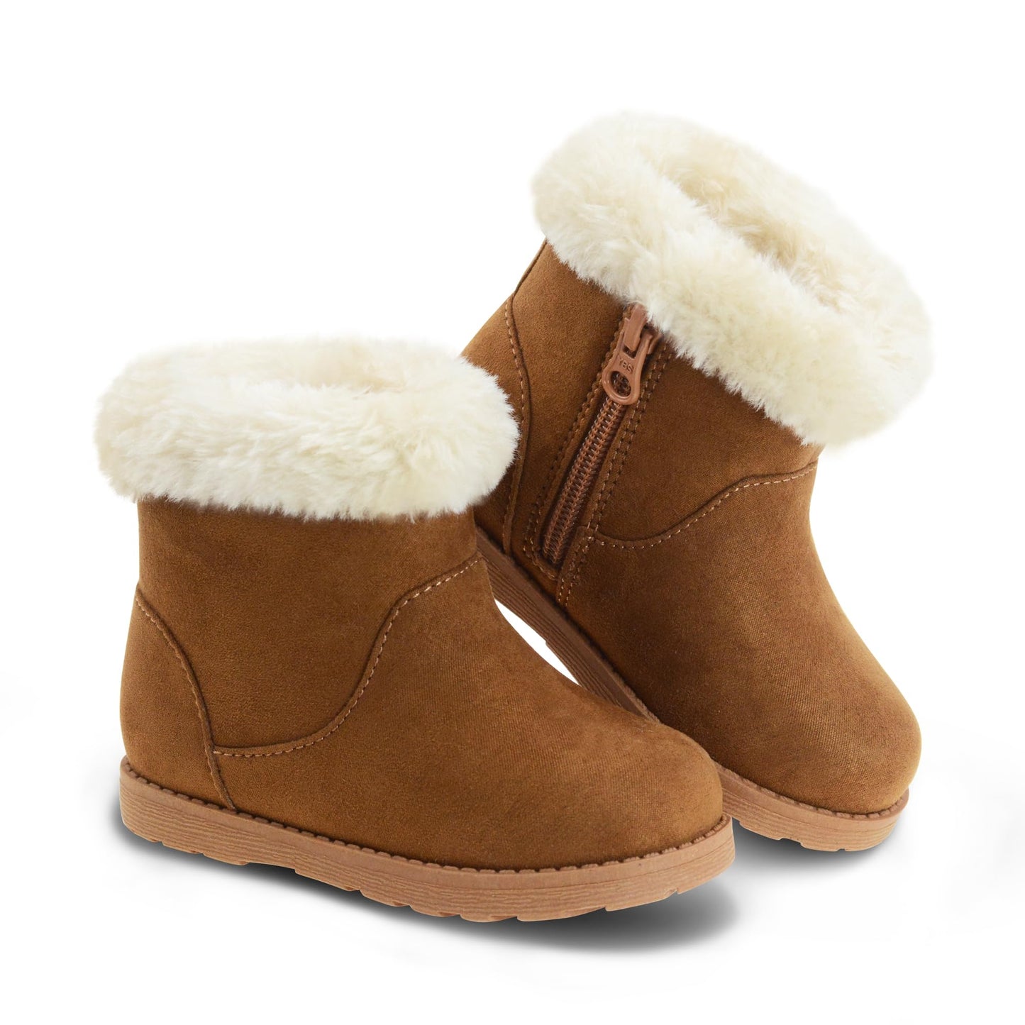 Girls Boots Warm Ankle Winter Boots Kids Soft Plush Lining Fur Collar with Zipper Snow Bootie Indoor Outdoor Shoes for Girls Big Kid 3 US Brown