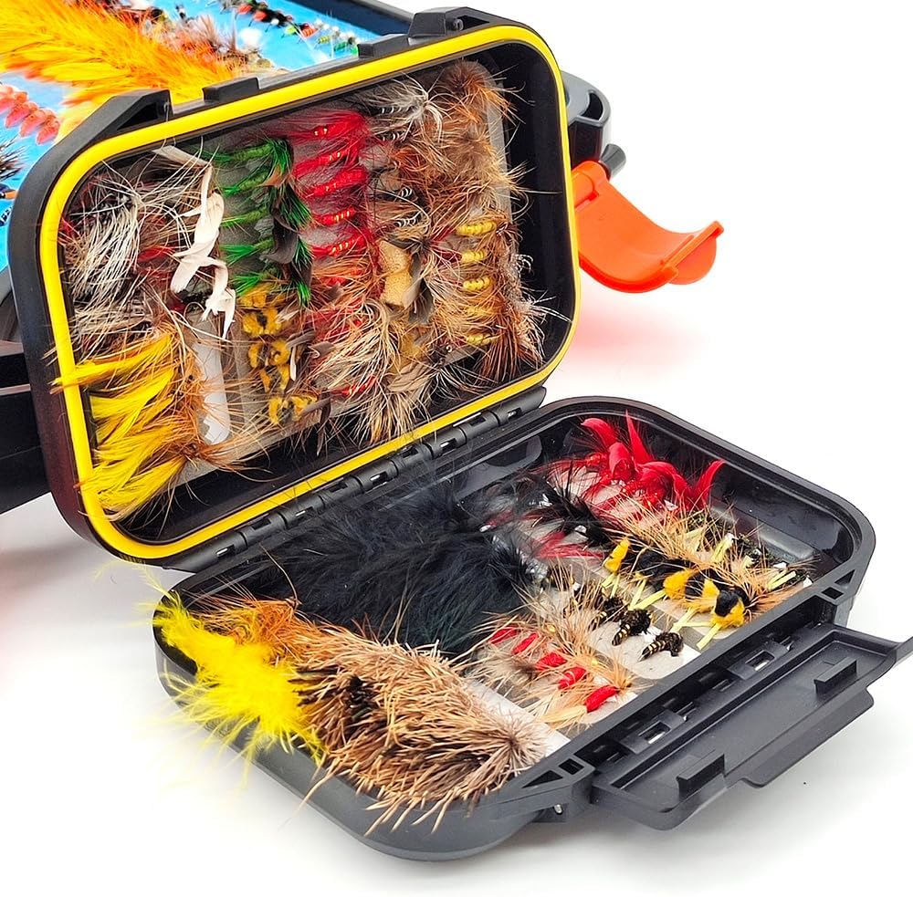 Kylebooker Fly Fishing Flies Assortment Kit - 100pcs Dry & Wet Nymphs with Fly Box