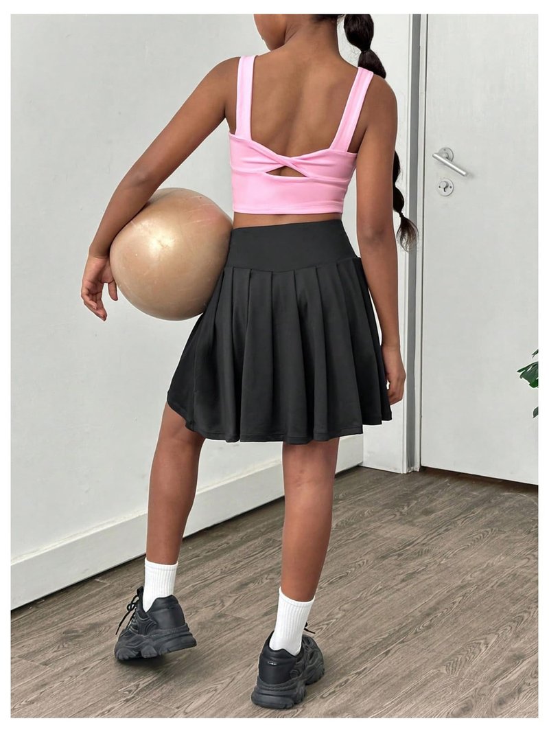 WDIRARA Girl's Twist Backless Athletic Tank Top Sleeveles Workout Running Tennis Sports Shirts Watermelon Pink 4Y
