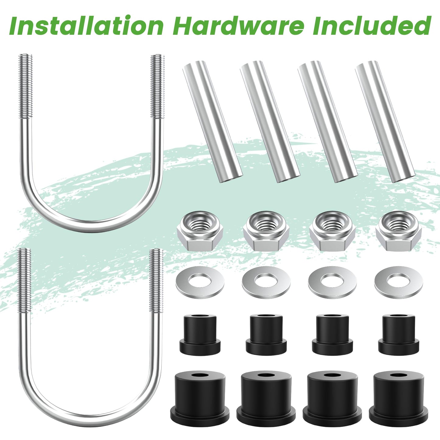 10L0L Heavy Duty Tapered Rear Leaf Springs Kit (2-Leaf) for EZGO RXV 2008-2013 - Includes Bushings, U-Bolts, Nuts, Sleeves - OEM 603498 604494
