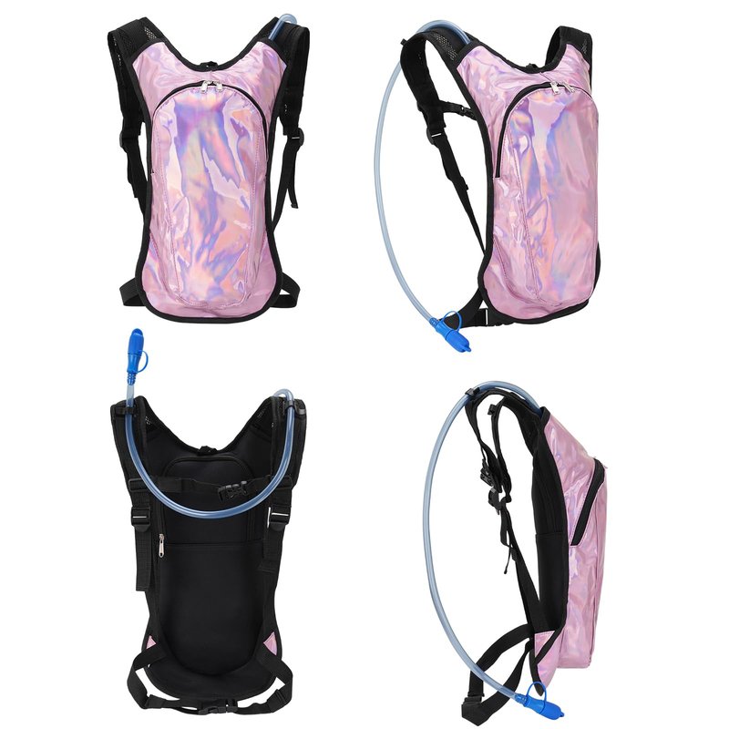 Roptat Hydration Backpack Pack with 2L Hydration Bladder - Lightweight Water Backpack Water Pouch for Women Men Running Riding Biking Music Festival (Pink-Laser)