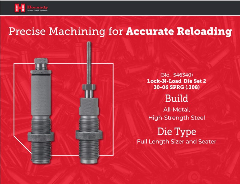 Hornady 546340 DIESET 2 30-06 SPRG Springfield Custom Grade Reloading DIE Set (Series I Two-Die Set) (.308)