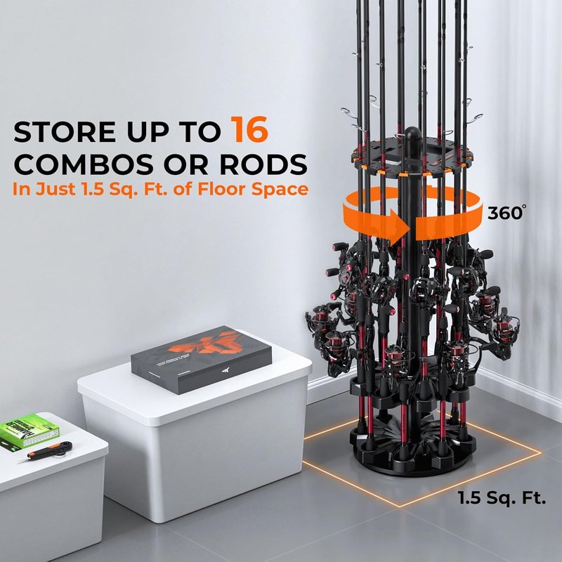 KastKing V16 Fishing Rod Holder - Space-Saving Floor Rack for 16 Rods | Durable ABS Foam Organizer