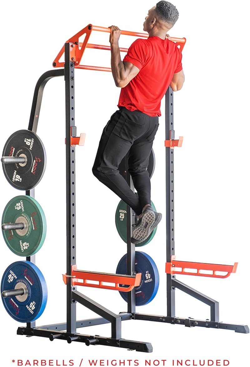 Sunny Health & Fitness Power Zone Half Rack | Heavy-Duty Performance Power Cage with Adjustable Pull-Up Bar & LAT Pull Down Attachment