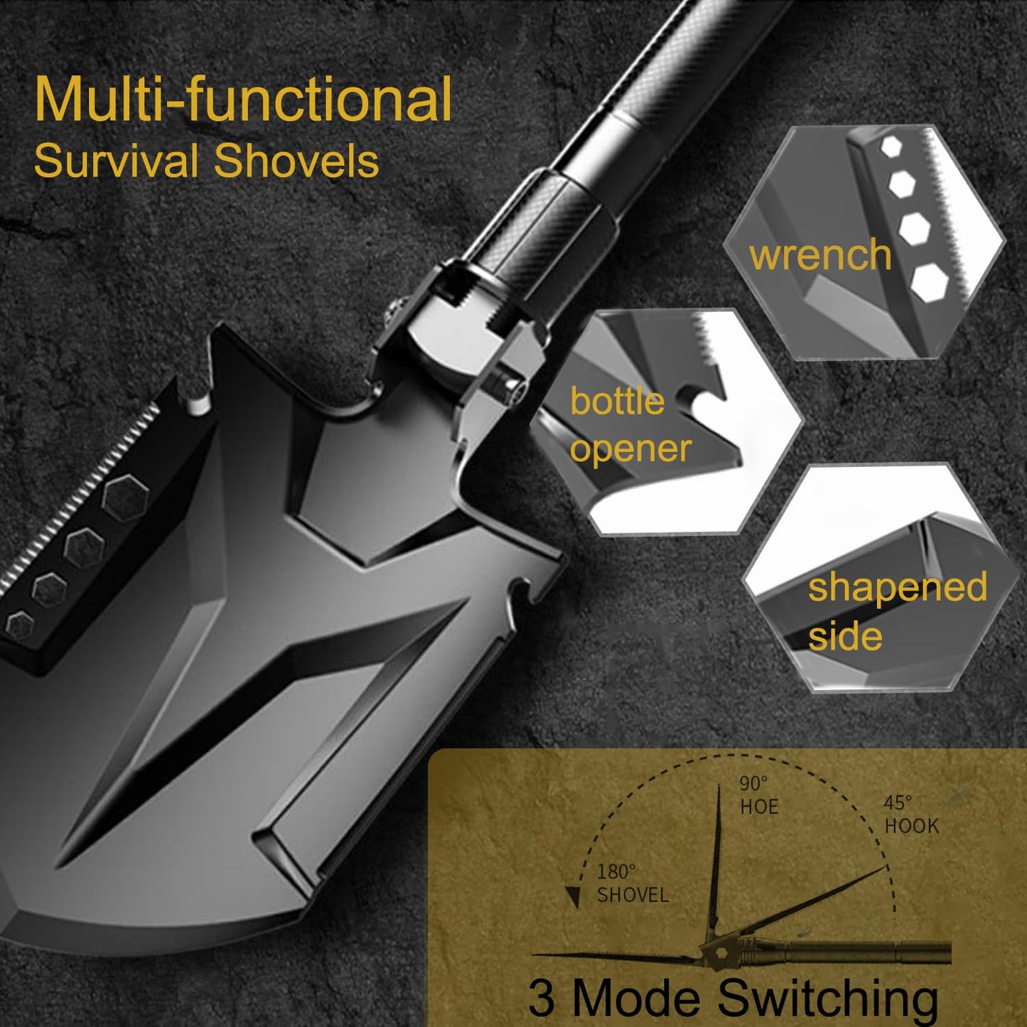 OnePX Folding Survival Shovel Set, Outdoor Multifunctional Camping Shovel Axe with Survival Kit, High Carbon Steel Tactical Shovels for Camping Emergency Hiking Backpacking