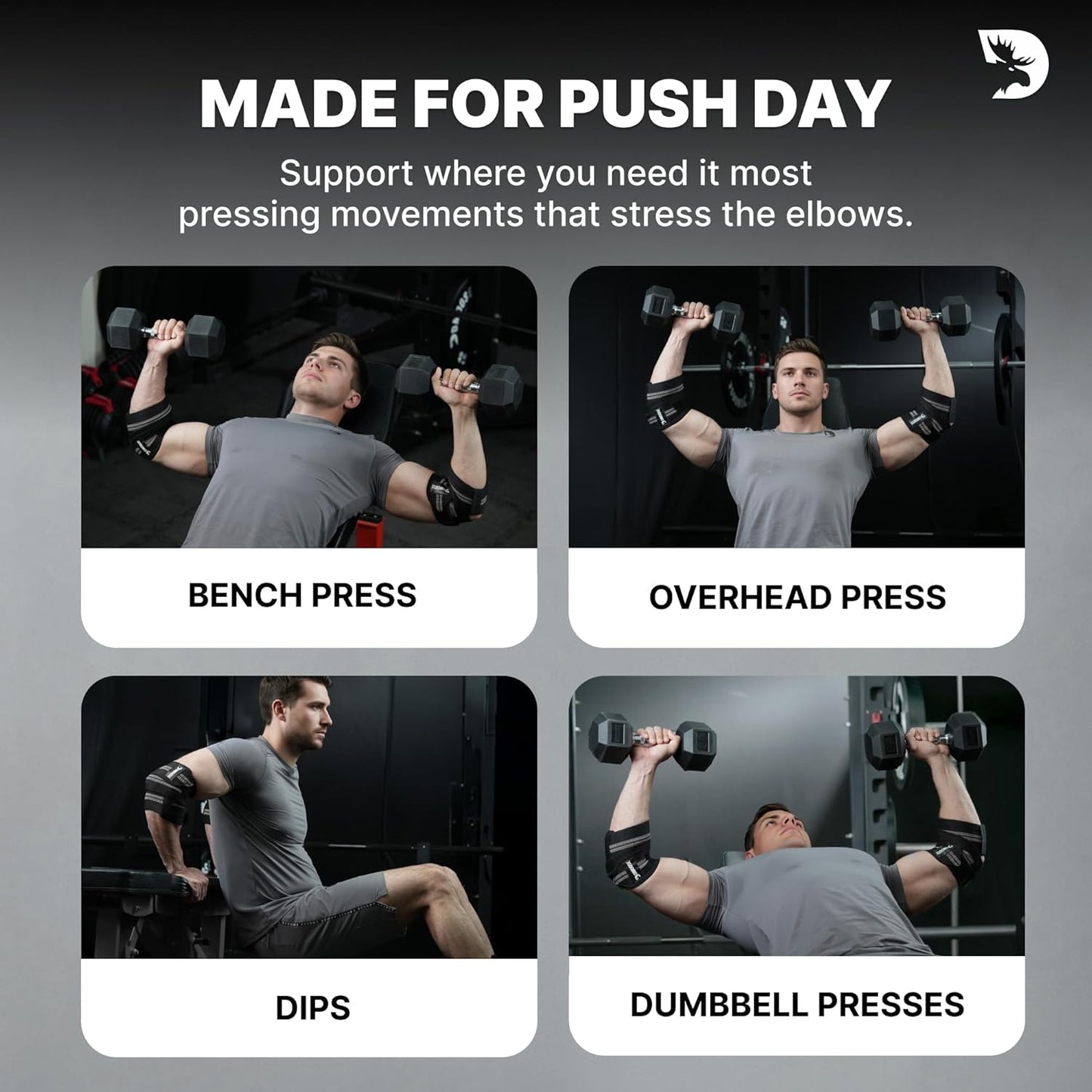 DMoose Fitness Elbow Wraps - Adjustable 40'' Compression Sleeves for Weightlifting, Joint Support & Tendonitis Relief | Pair
