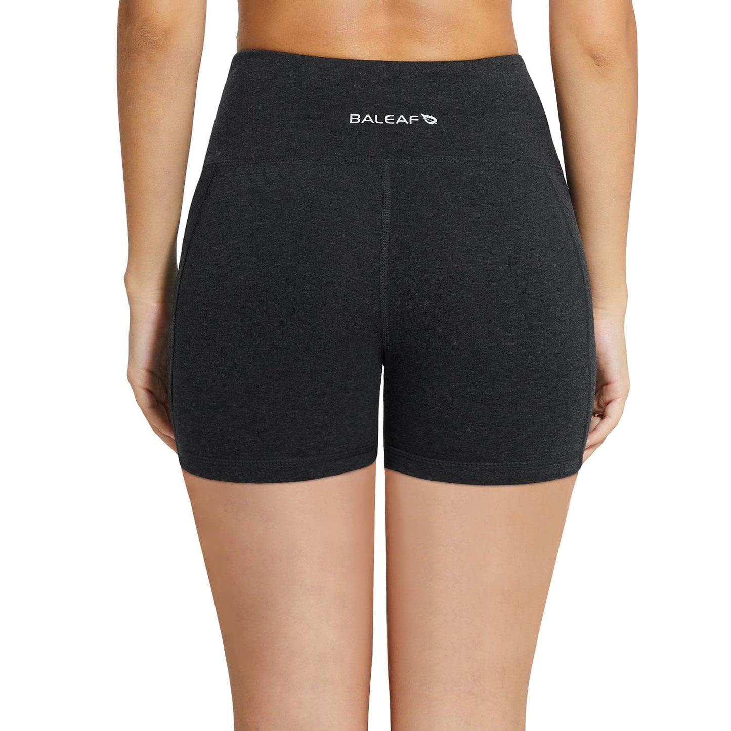 baleaf Workout Shorts Women 5" Tummy Control Short Pockets Charcoal M