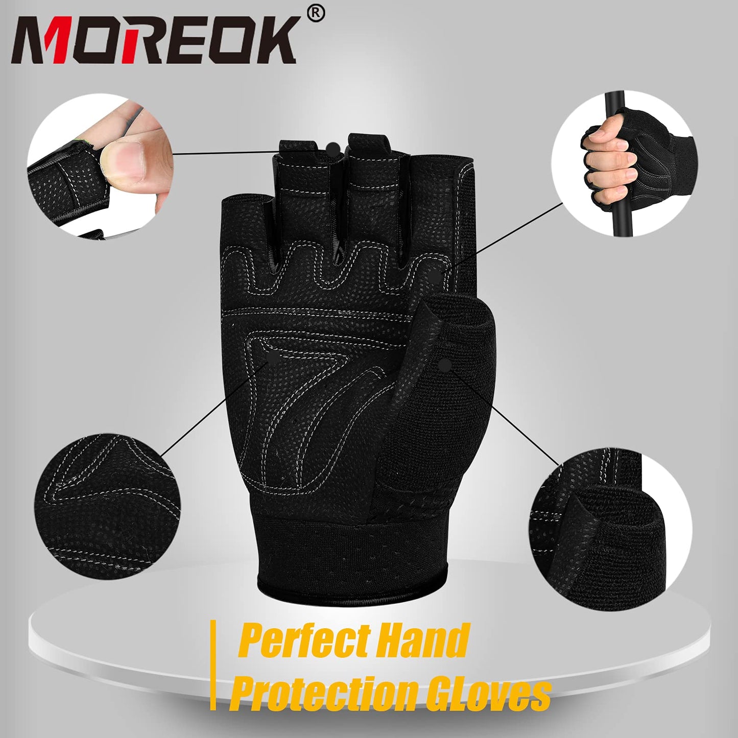 MOREOK Workout Gloves Padded Weight Lifting Gloves for Men/Women, [3MM Gel] Fingerless Grip Gym Gloves Fitness Gloves Black-XXL