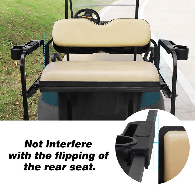 Roykaw Golf Cart Armrest with Cup Holder,No Drilling Rear Seat Arm Rest, Universal Compatible with EZGO Club Car Yamaha Square Frame Model, with Cup Holder & Phone Holder,Black
