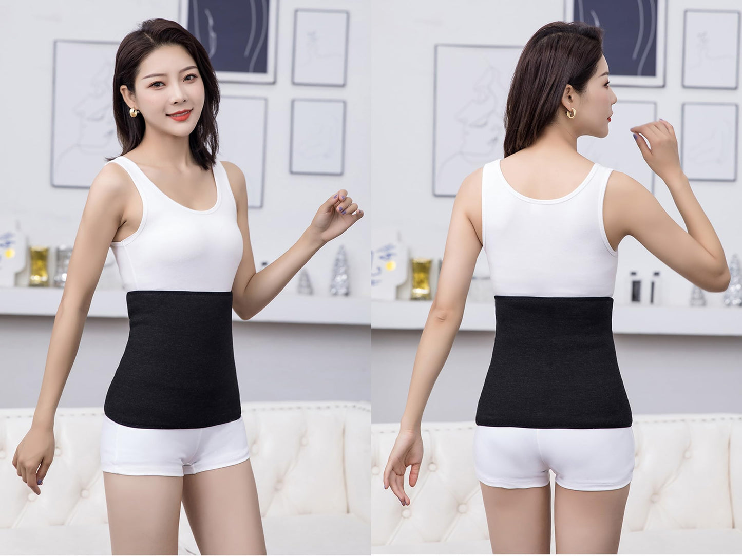 Thermal Fleece Lining Abdomen Back Warmer Belt Men Women Winter Dance Yoga Waistband Elastic Waist Binder Lumbar Support Belt Rheumatic Back Pain Brace Abdominal Stomach Kidney Warmer Protector Band