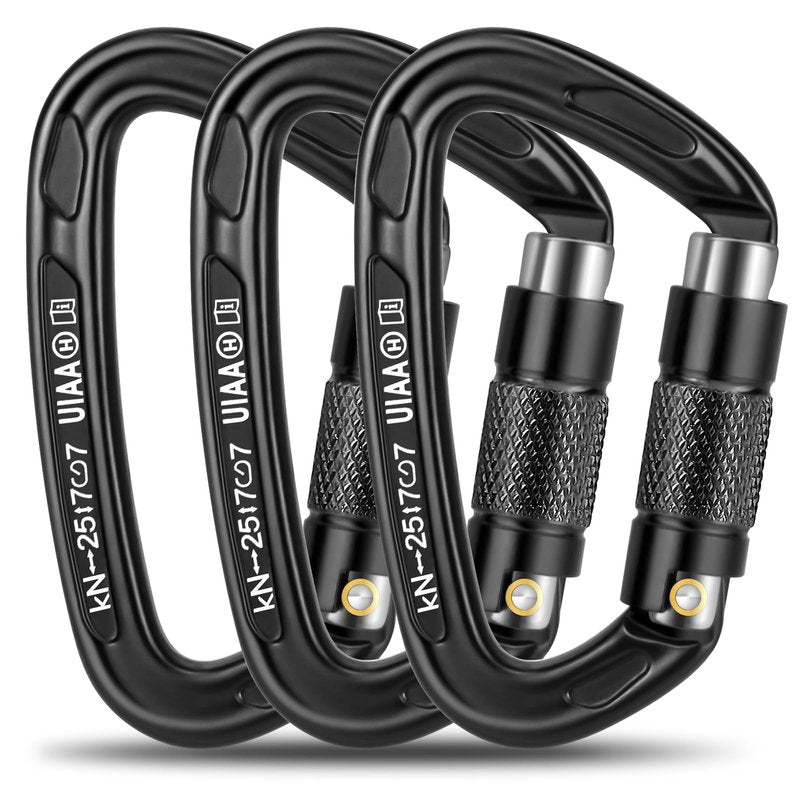 T-Fly Auto Locking Climbing Carabiner Clips 25KN (5620 lbs), Heavy Duty Carabinersfor Rock/Ice Climbing, Rappelling, Rescue, Hammocks 3.9" Large Size (3pack)