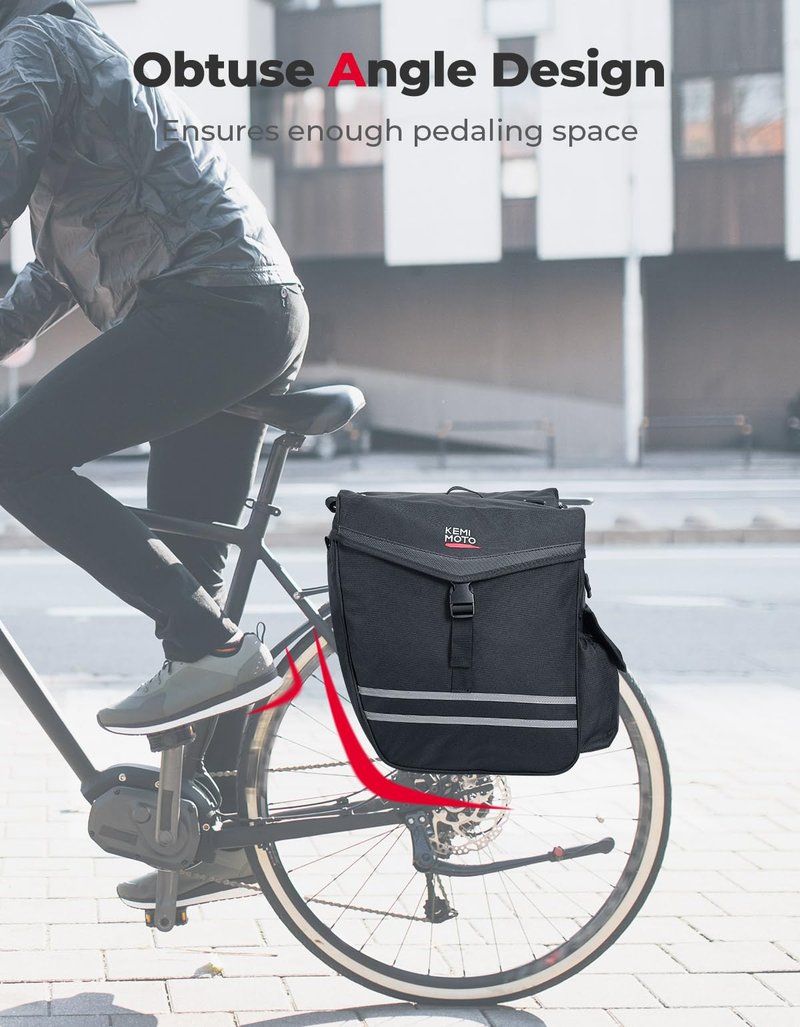 KEMIMOTO Panniers Bike Bags, 40L/50L Bicycle Saddle Bags with Waterproof Rain Cover for Rear Rack, Large Capacity Saddlebags for Ebike, Top Storage & Flip-Top Design, Reflective Strip, Black