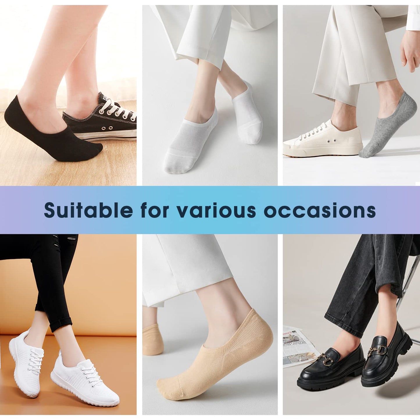 SIXDAYSOX 4 Pairs White Low Cut No Show Womens Socks Thin Invisible Loafer Liner Socks Size 5-8, Shoe Size 6-9