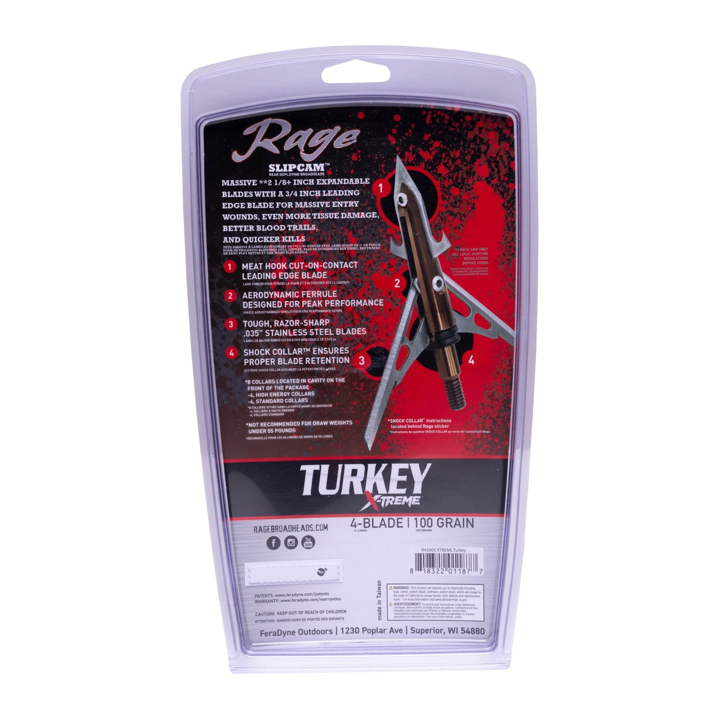 RAGE X-treme Turkey Mechanical Broadheads 100 Grain 2-Blade Shock Collar USA (2-Pack)