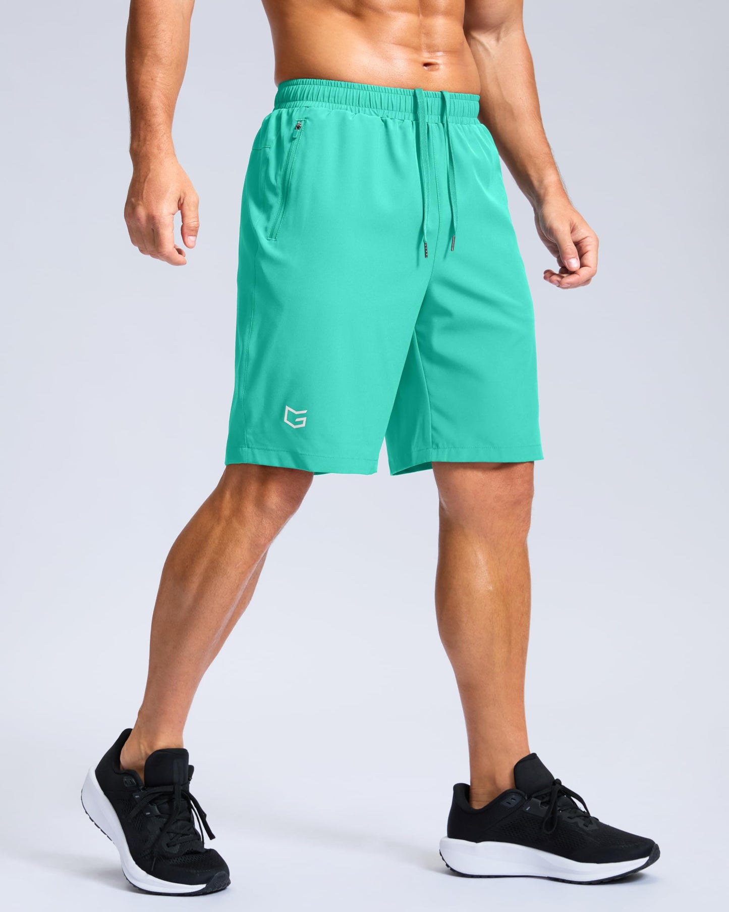 G Gradual Men's Athletic Running Shorts with Zipper Pockets Quick Dry 7"/ 5"/ 9" Workout Gym Shorts for Basketball Hiking(Light Green,9L)