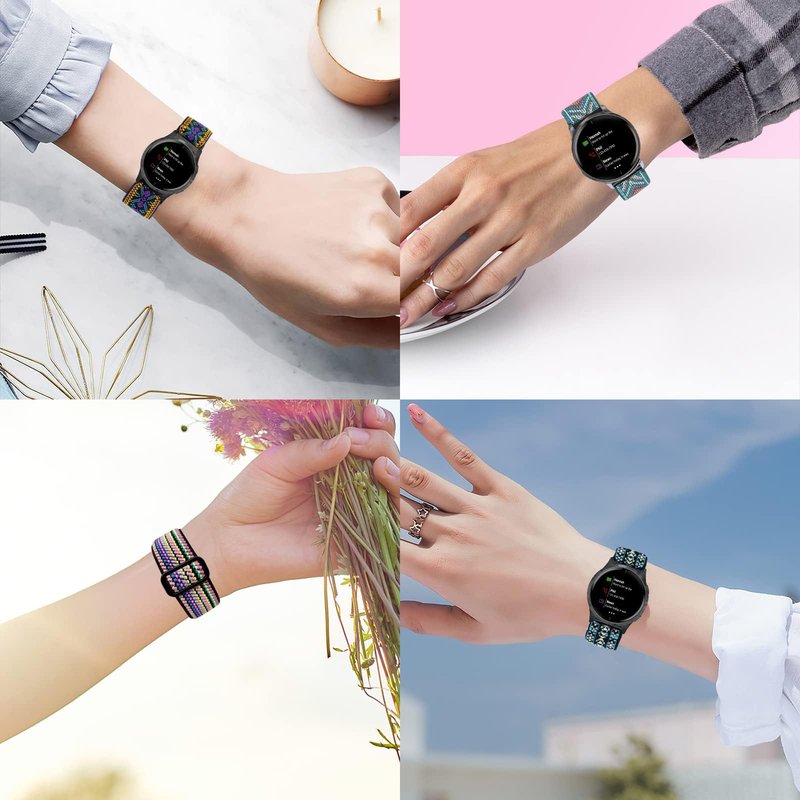 4 Pack Stretchy Watch Bands Compatible with Garmin Venu Bands, 20mm Nylon Straps for Garmin Vivoactive 3,Venu 2 Plus,Vivoactive 3 Music,Forerunner 245/645 /245 Music/645 Music for Women Men