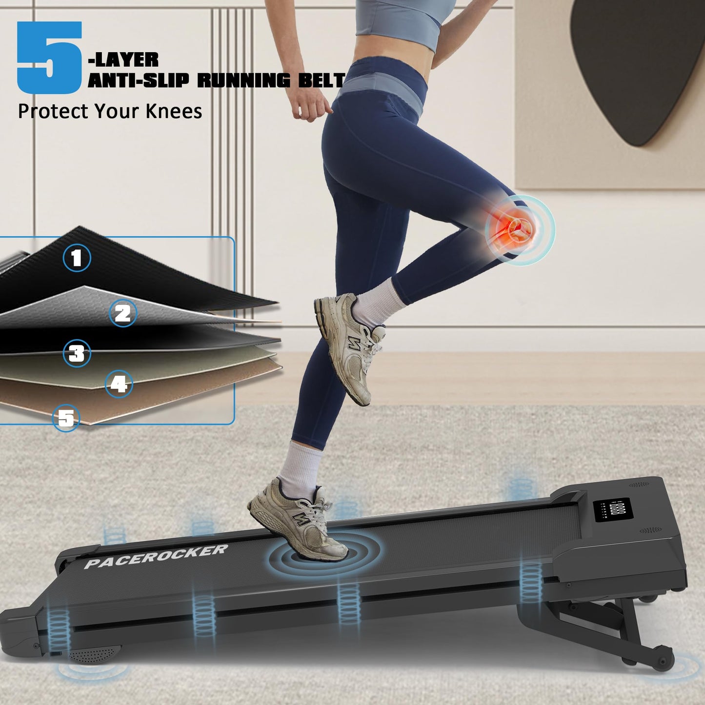 PACEROCKER Walking Pad Treadmill with 12% 9-Level Auto Incline, 450 lbs Capacity Bluetooth Speaker Under Desk Treadmills for Home Hiking, Black