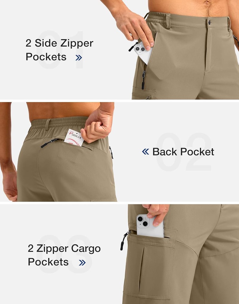 Men's Hiking Cargo Shorts - Lightweight Outdoor Shorts with 5 Zipper Pockets | 9"/7"/11" Sizes for Golf, Camping, Casual Wear