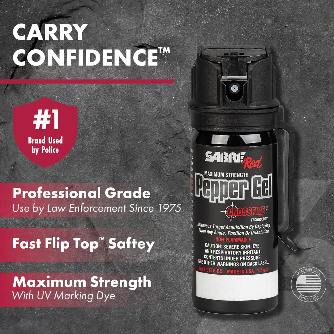 SABRE Crossfire Pepper Gel - Max Police Strength OC | Deploys At Any Angle, 1.5 fl oz
