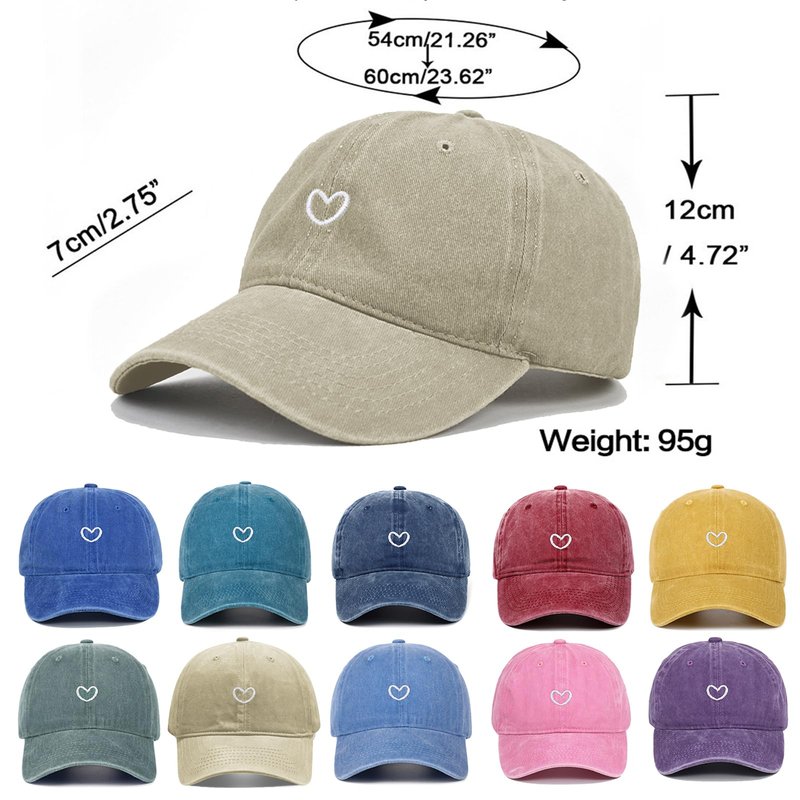 Epsoco Vintage Heart Embroidered Washed Baseball Cap for Women Cute Cotton Low Profile Adjustable Dad Hat Khaki-B