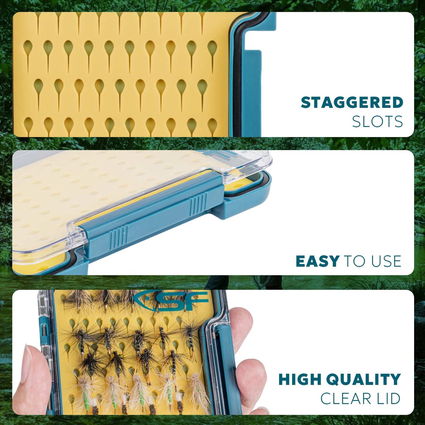 SF Slim Fly Fishing Box Thin Trout Flies Storage Box Plastic Clear Lid Yellow Silicone Waterproof Fly Fishing Box Small