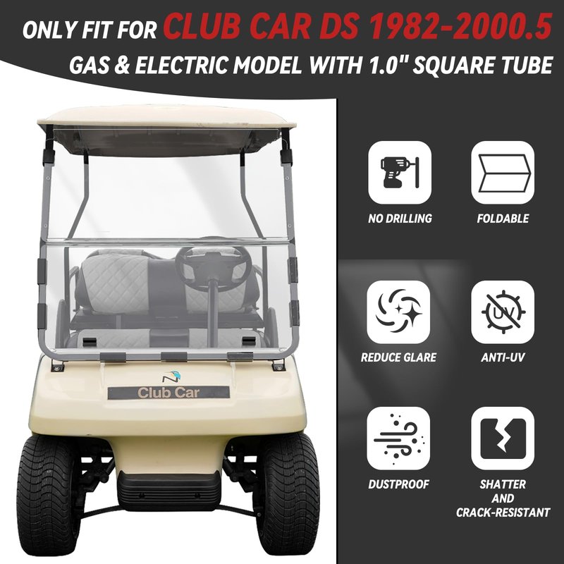 SAMXOMAP Yamaha Golf Cart Windshield for 2007-2016 Yamaha G29/Drive, Transparent Foldable UV Protection and Shock Resistant Acrylic Windshield