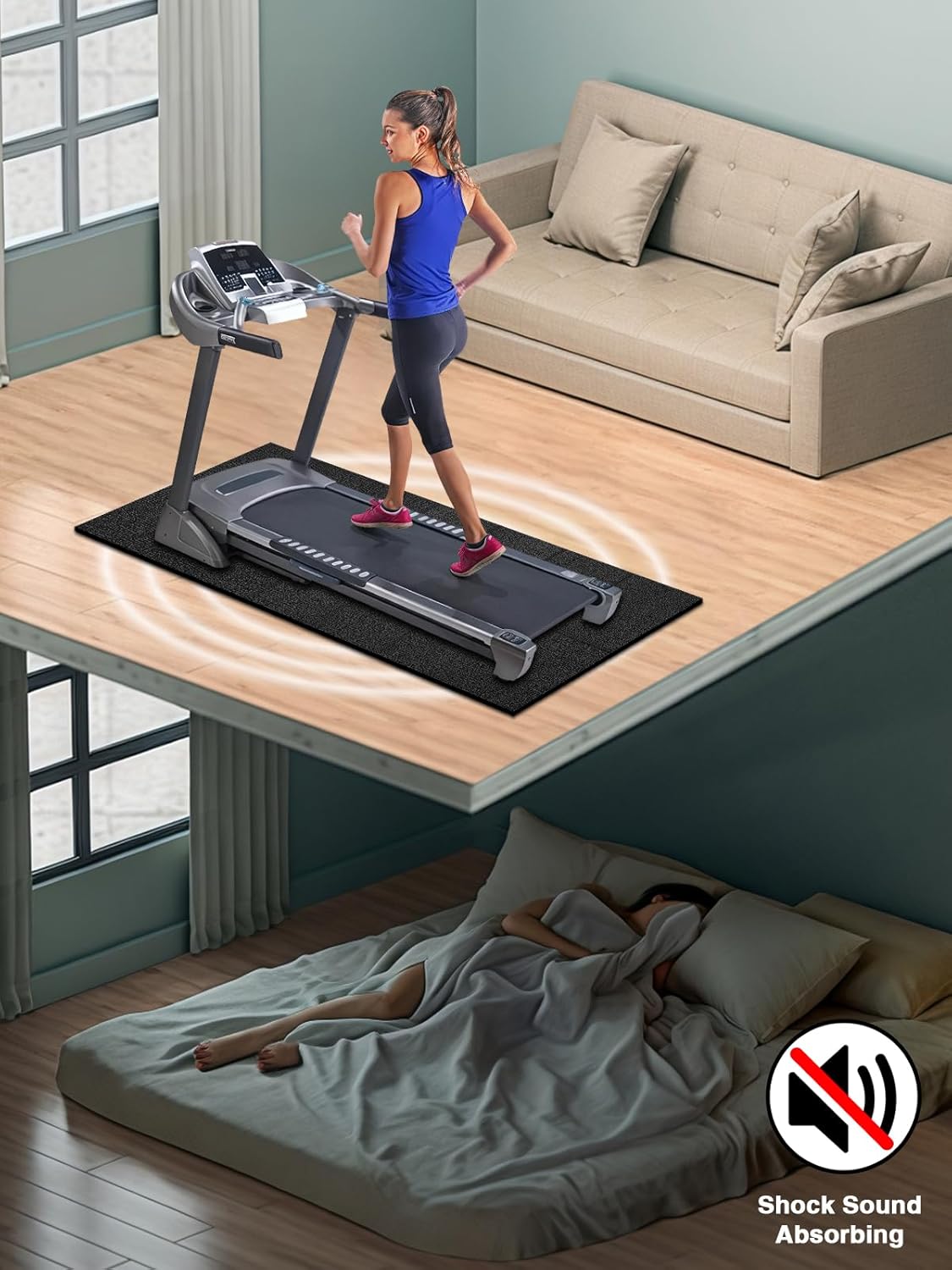 Treadmill Mat - Heavy-Duty 6mm Exercise Equipment Mat for Carpet & Hardwood Floors | 63"x30" Foldable Walking Pad Mat
