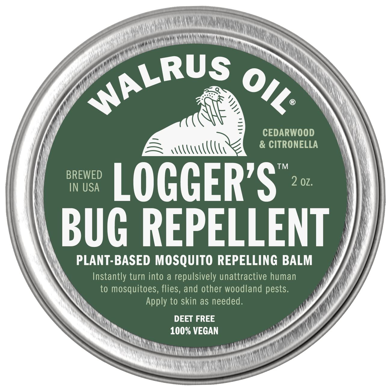 WALRUS OIL - Logger’s Bug Repellent, 2 oz Plant-Based Mosquito Repelling Balm with Cedarwood & Citronella, Deet Free, 100% Vegan, Kid Safe