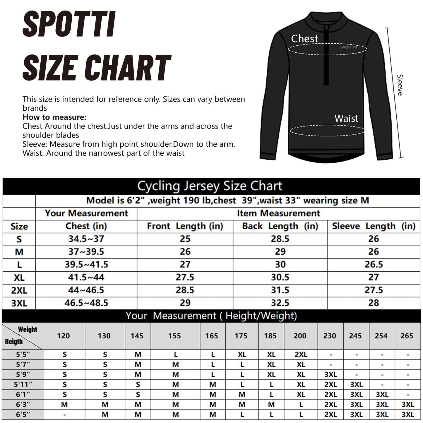 Spotti Men's Cycling Bike Jersey Long Sleeve with 3 Rear Pockets - Moisture Wicking, Breathable, Quick Dry Biking Shirt Black