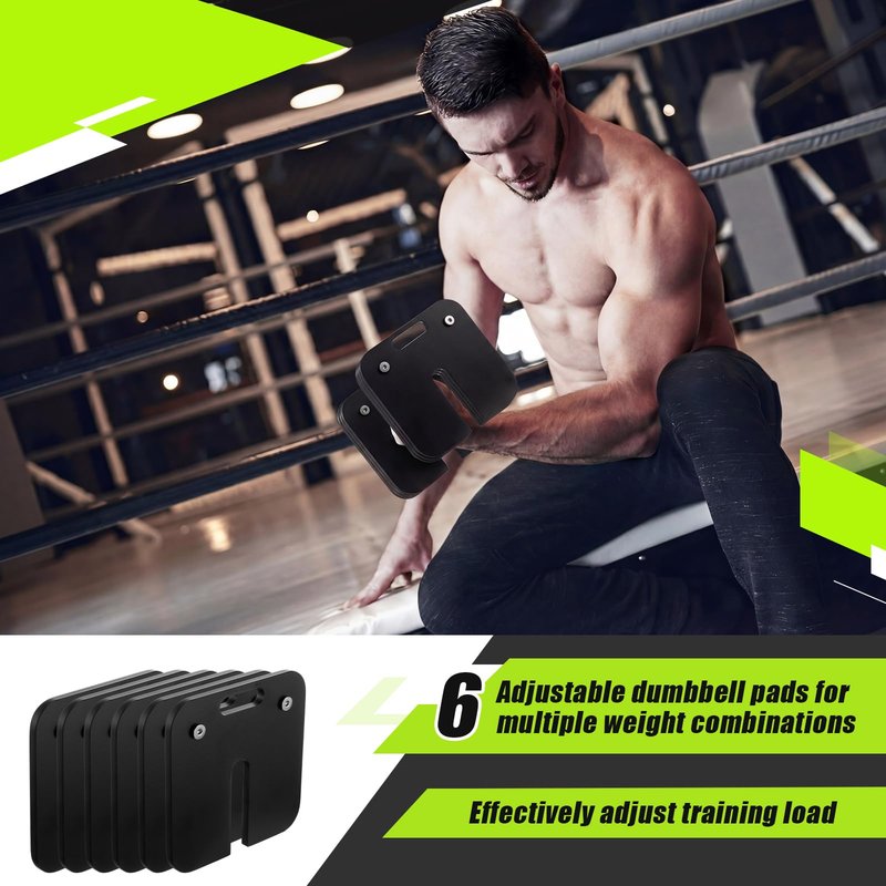 LEIFIDE 6 Pieces 5 lb Adjustable Dumbbell Plates Square 7.2 x 7.2 x 0.4 Inch, Iron Weight Plates Set Lock for Loading, Strength Training and Home Gym