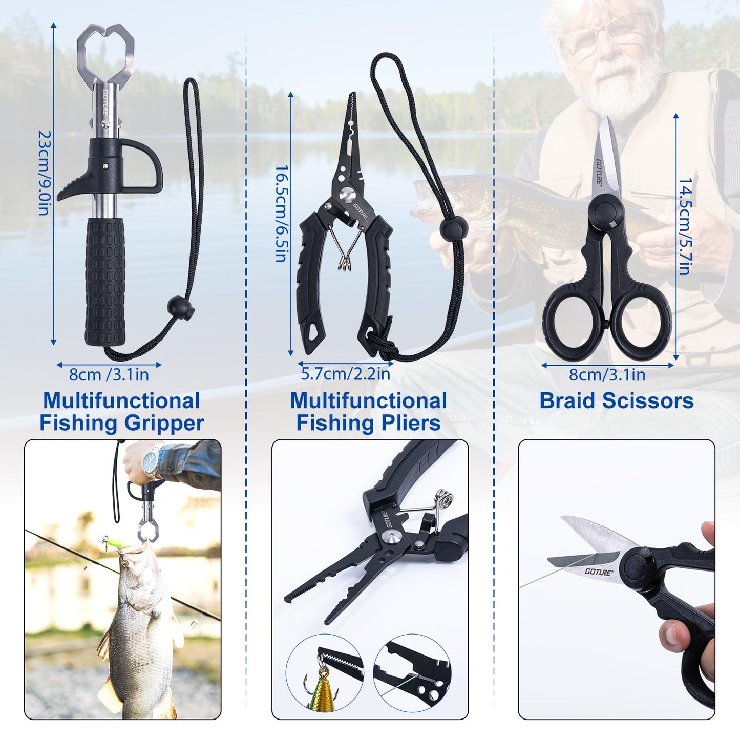 Goture Fishing Pole and Reel Combo, Portable Fishing Rod and Reel,Compact Fishing Gear for Travel, Lure Fishing Rod Combo Carbon Fiber 6-Piece Rod with Reel Lines Lures Tools and Storage Bag