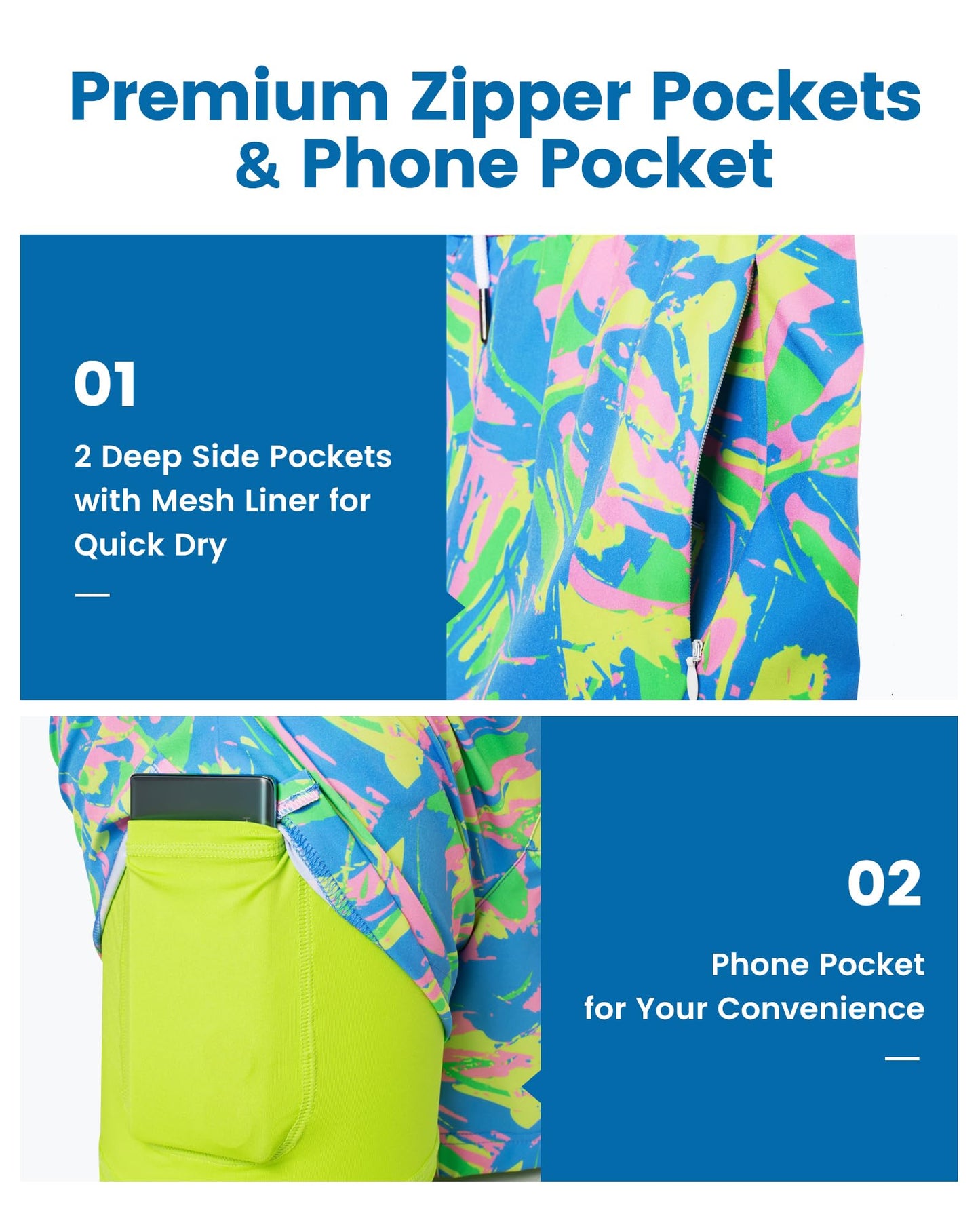 maamgic Mens Swim Trunks with Compression Liner 5 Inch, Quick Dry Bathing Suit with Zipper Pockets, Stretch No-Chafing Swim Shorts, Blue-Color Painting Small