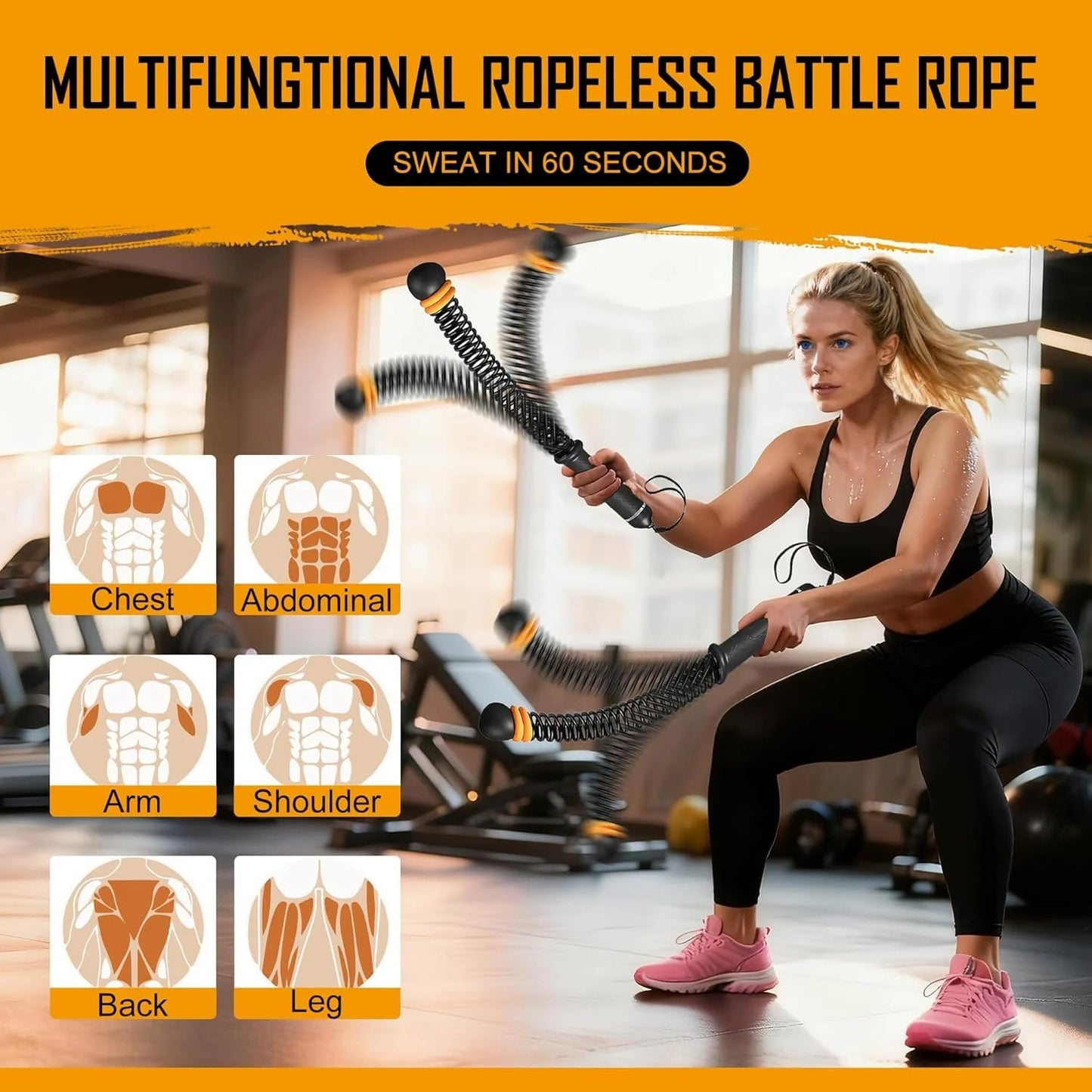 2026 Upgrade Ropeless Battle Ropes, Cordless Battle Ropes for Home Gym, Weighted Ropeless Battleropes, Multi-Functional Fitness Training Ropesfor Strength & Conditioning
