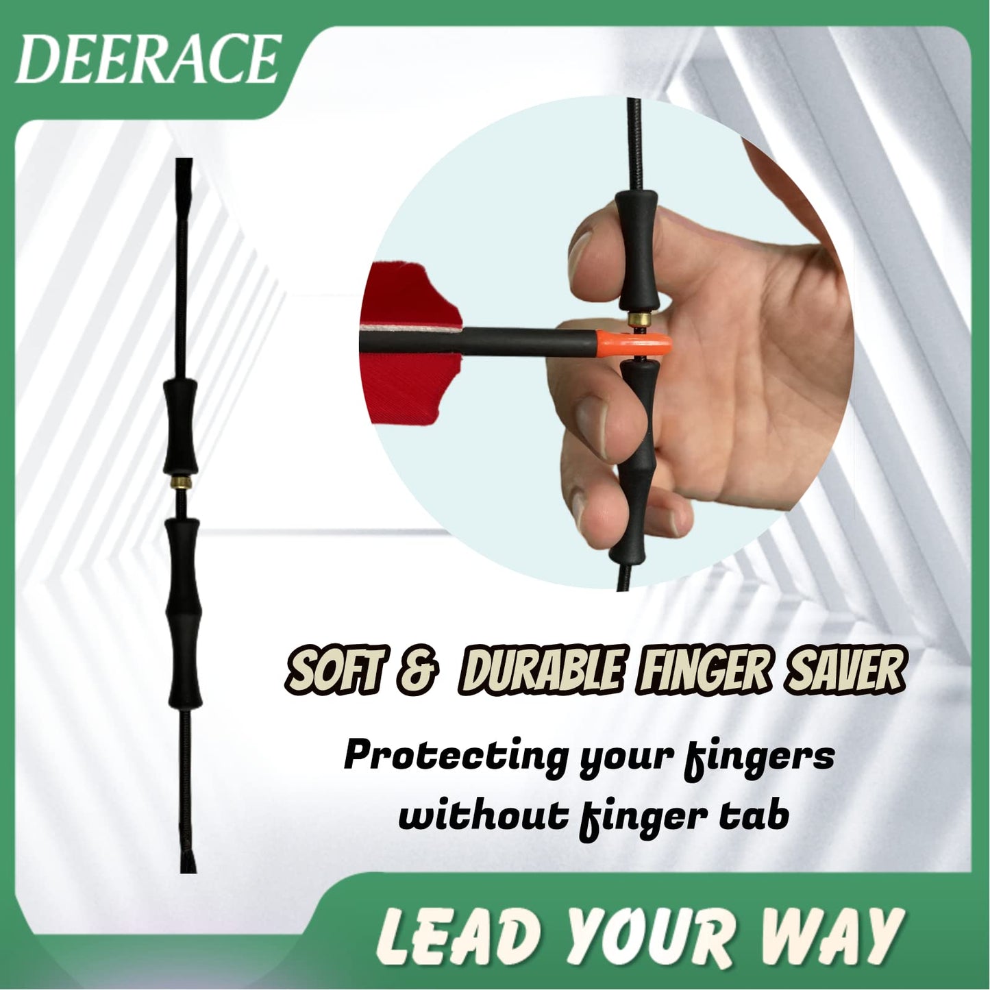 DeeRace Traditional Recurve Bow String and Bowstring Finger Savers Set, Dacron Bow String with Finger Guards (AMO 62” (Actual Length 58”), 16 Strands (Recommended for up to 65 lbs))