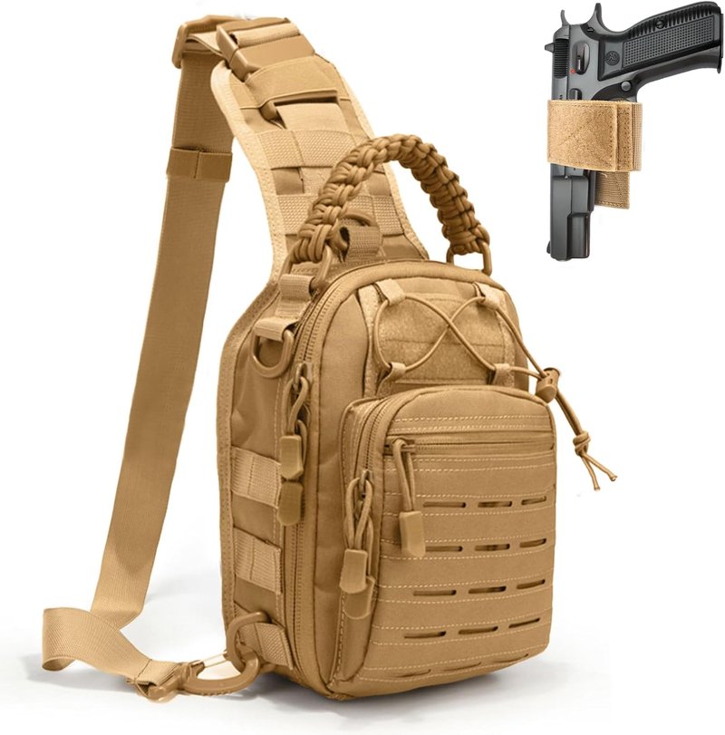 Tactical Sling Backpack - Military Rover Crossbody Bag for Travel & Outdoor | Khaki Color