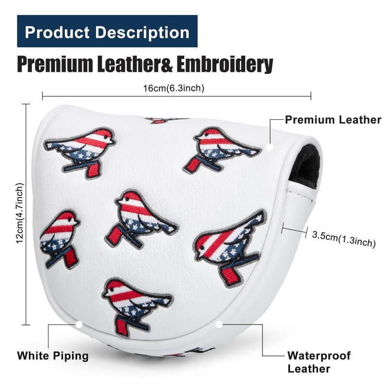 Golf Head Covers Birdie Driver Covers 3 Wood Headcover Hybrid Head Covers Embroidery Leather USA American Flag Golf Club Headcovers Golf Mallet Putter Cover for OZ1 (Mallet Putter Cover for OZ1)