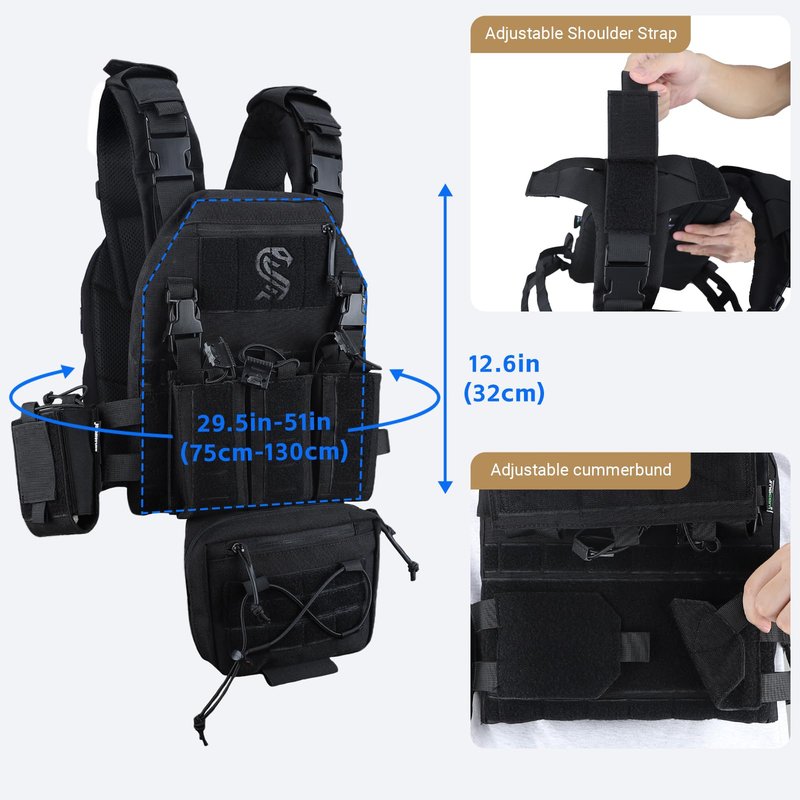 MGFLASHFORCE Tactical Airsoft Vest for Men, Molle Modular Design, 1000D Nylon, Drop Pouch Radio Pouch Included