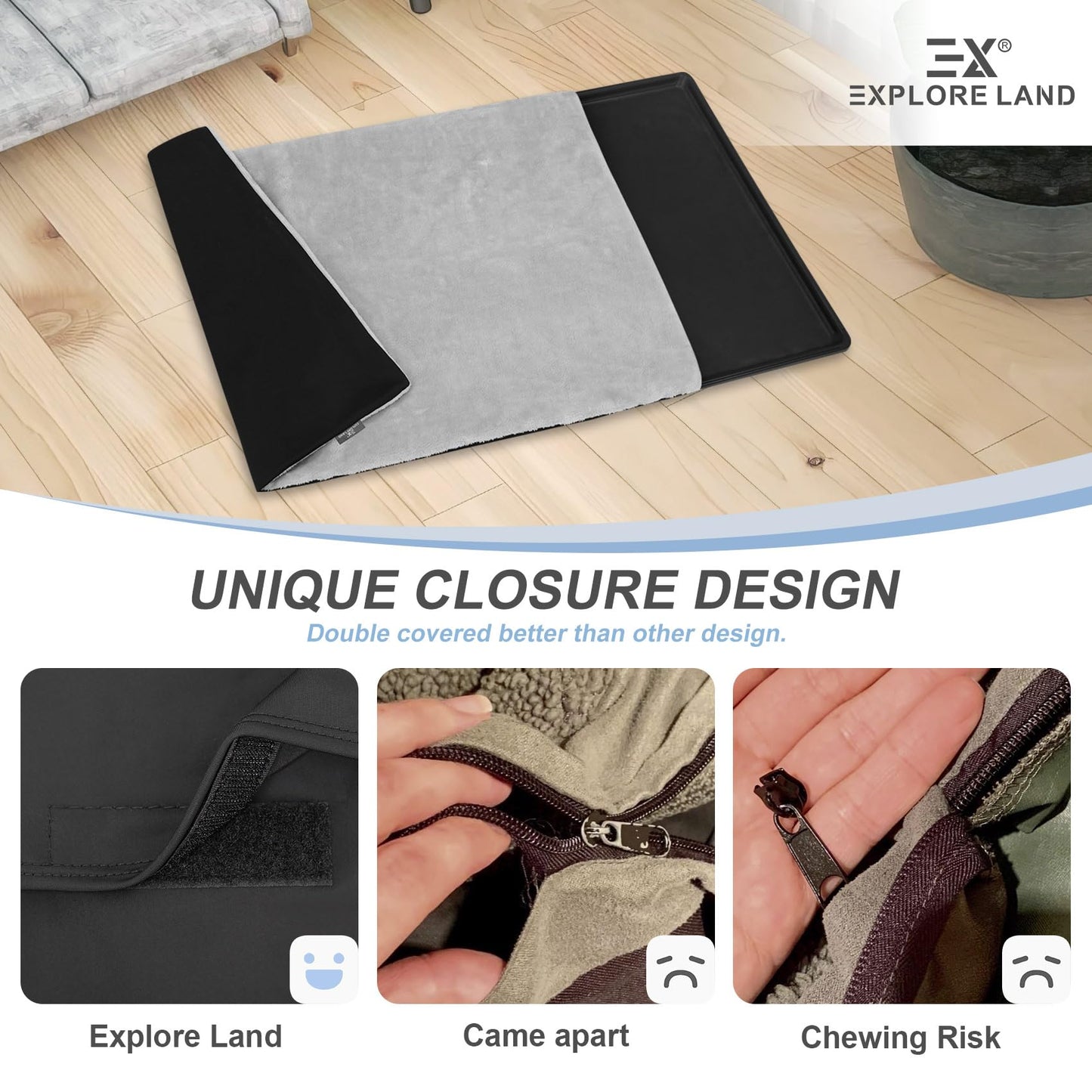 Explore Land Dog Crate Pan Cover with Fluffy Top and Waterproof TPU Lining, Washable Pan Enclosure Cover for 42 inch Pet Cage