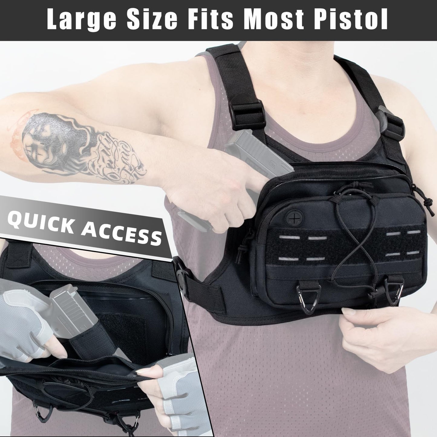 Outdoor Sports Chest Bag for Men with Phone Holder, Breathable Running Chest Pack Fits Most Pistols,EDC Travel Running Vest Pouch, Tactical Chest Bag for Hiking, Workout, Cycling and Walking Dog Women