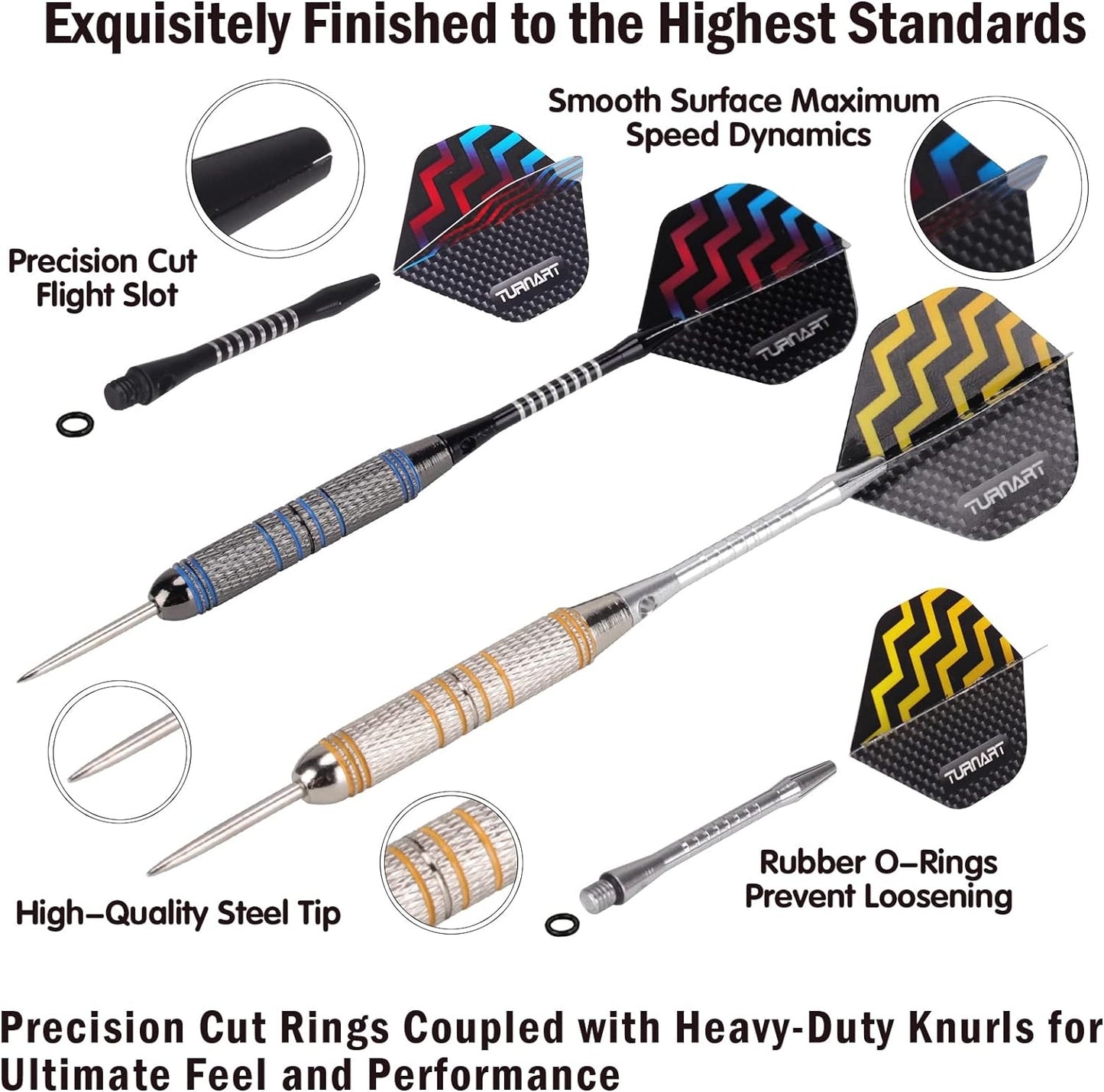Turnart Steel Tip Darts Set - Professional 12-Piece Metal Darts with 24g Weight & Extra Flights | Durable Aluminum Shafts